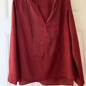 Calvin Klein mixed material v-neck high low blouse